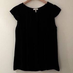 Joie Black Silk Shoulder Ruffle Sleeveless Top